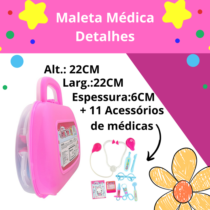 Maleta Rosa de Médico com Acessórios 11 Peças