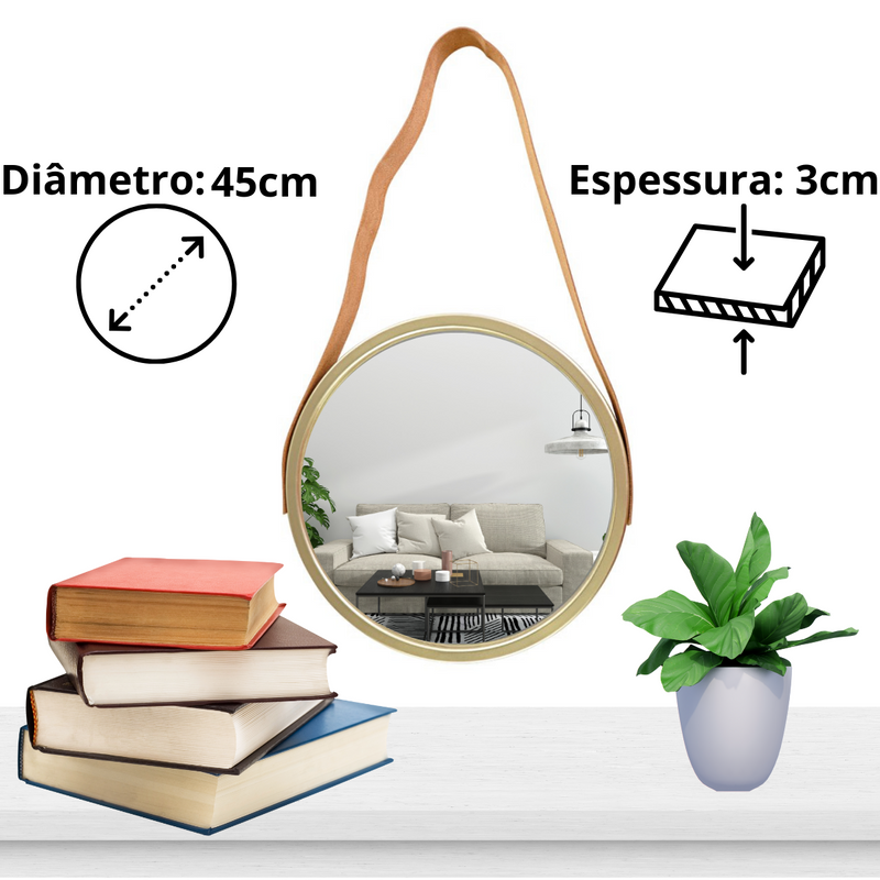 Espelho Decorativo Pequeno Redondo 45cm Champagne