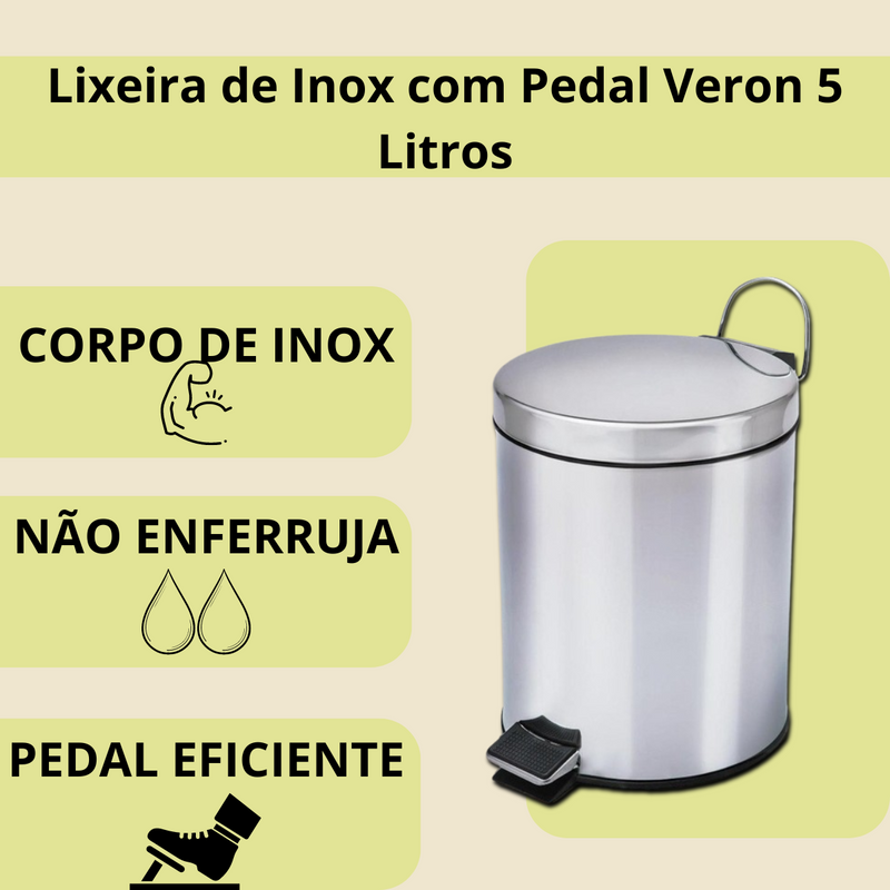 Lixeira de Inox com Pedal Veron 5 Litros