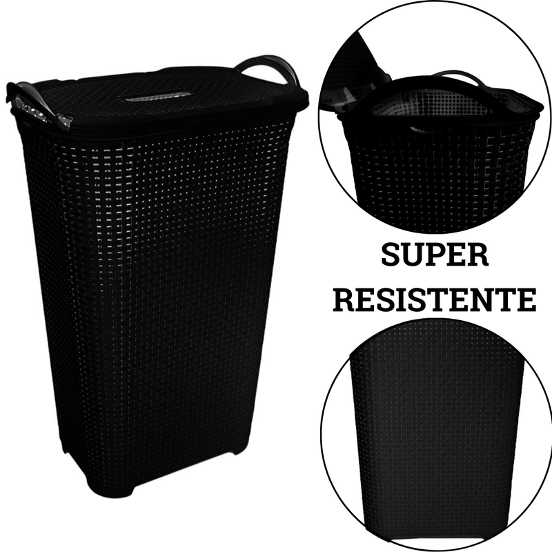 Cesto Rattan Tampa Basculada Preto 50 litros