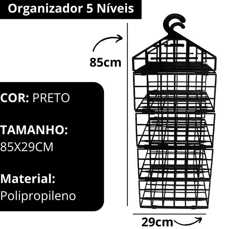 Organizador Suspenso Dobrável de 5 Níveis - Preto