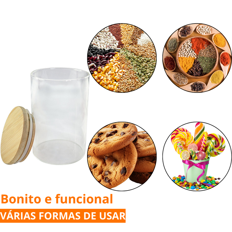 Pote para Mantimentos com Tampa de Bambu 450ml