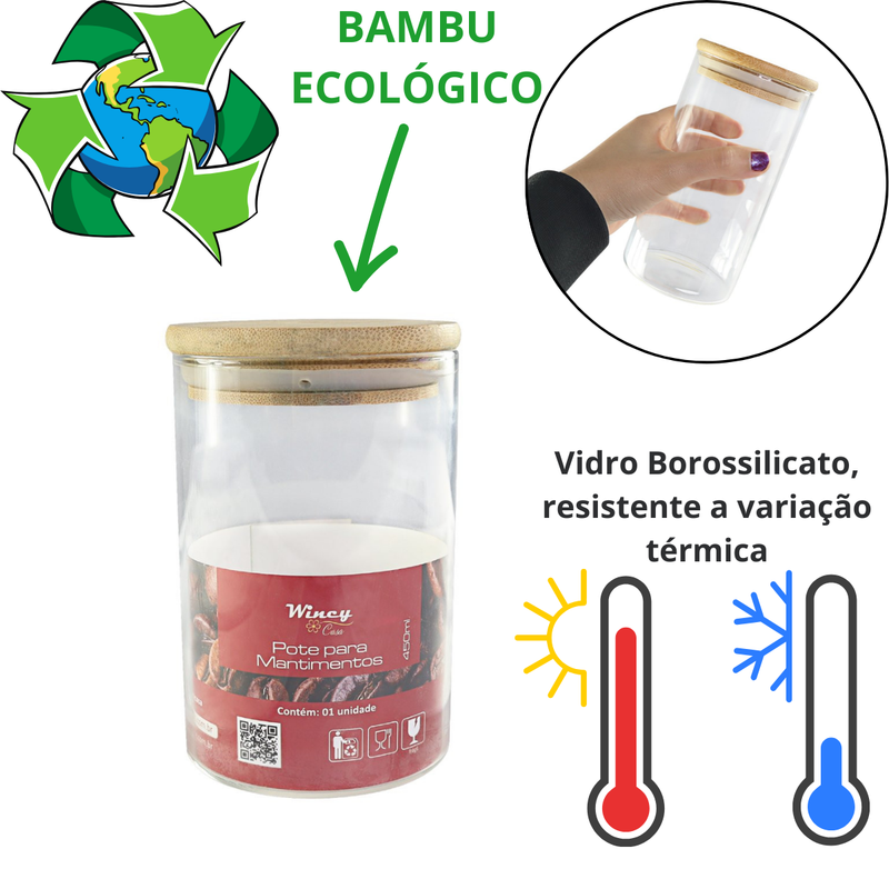 Pote para Mantimentos com Tampa de Bambu 450ml