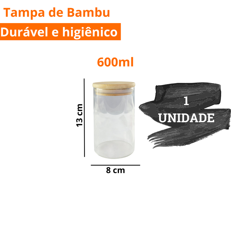 Pote para Mantimentos com Tampa de Bambu 450ml