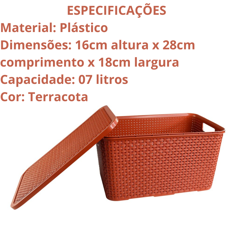 Caixa Organizadora Rattan Cesto Terracota com Tampa 7 Litros