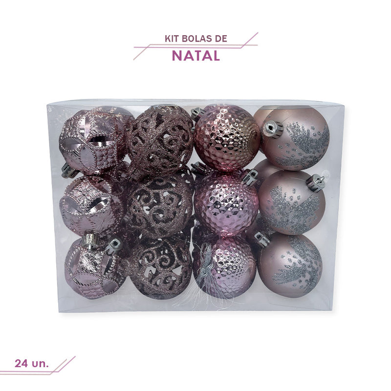 Kit Bolinhas De Natal 6cm Enfeite Natalino 24un Rosé