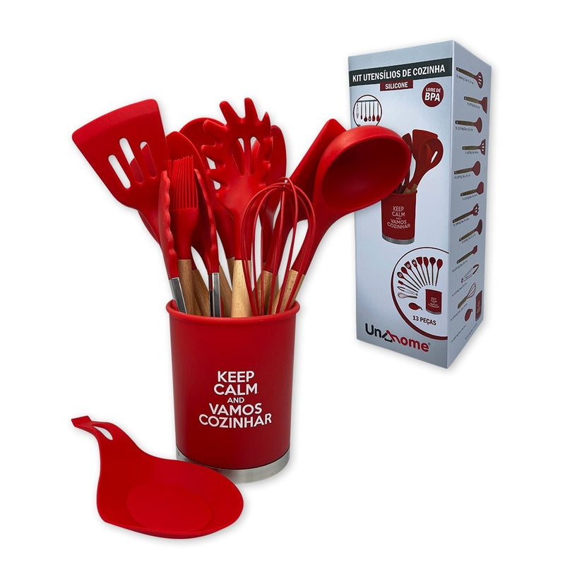 Kit Utensílios de Cozinha Silicone 13pçs Vermelha