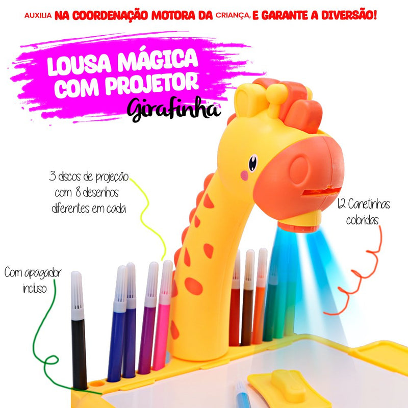 Lousa Mágica Mesinha Com Projetor Girafinha - Amarela