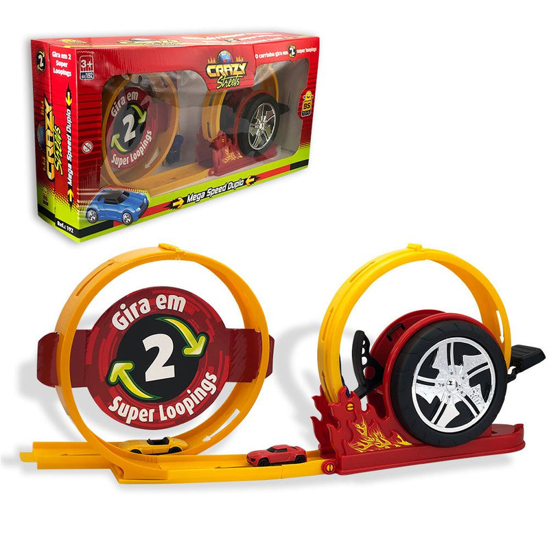 Pista Mega Speed com 02 Loops 360º, Lançador e 03 Carrinhos