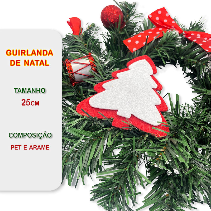 Guirlanda De Natal Cerejas Laço Top Luxo 25 Cm Média