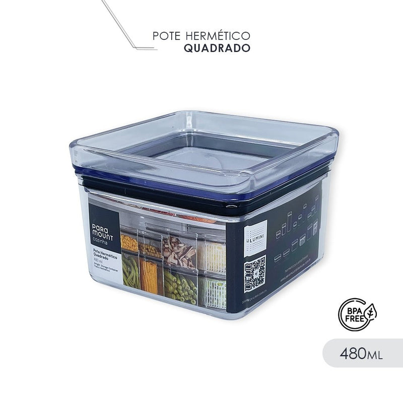 Pote Hermético Empilhável Quadrado Lumini Paramount 480ml